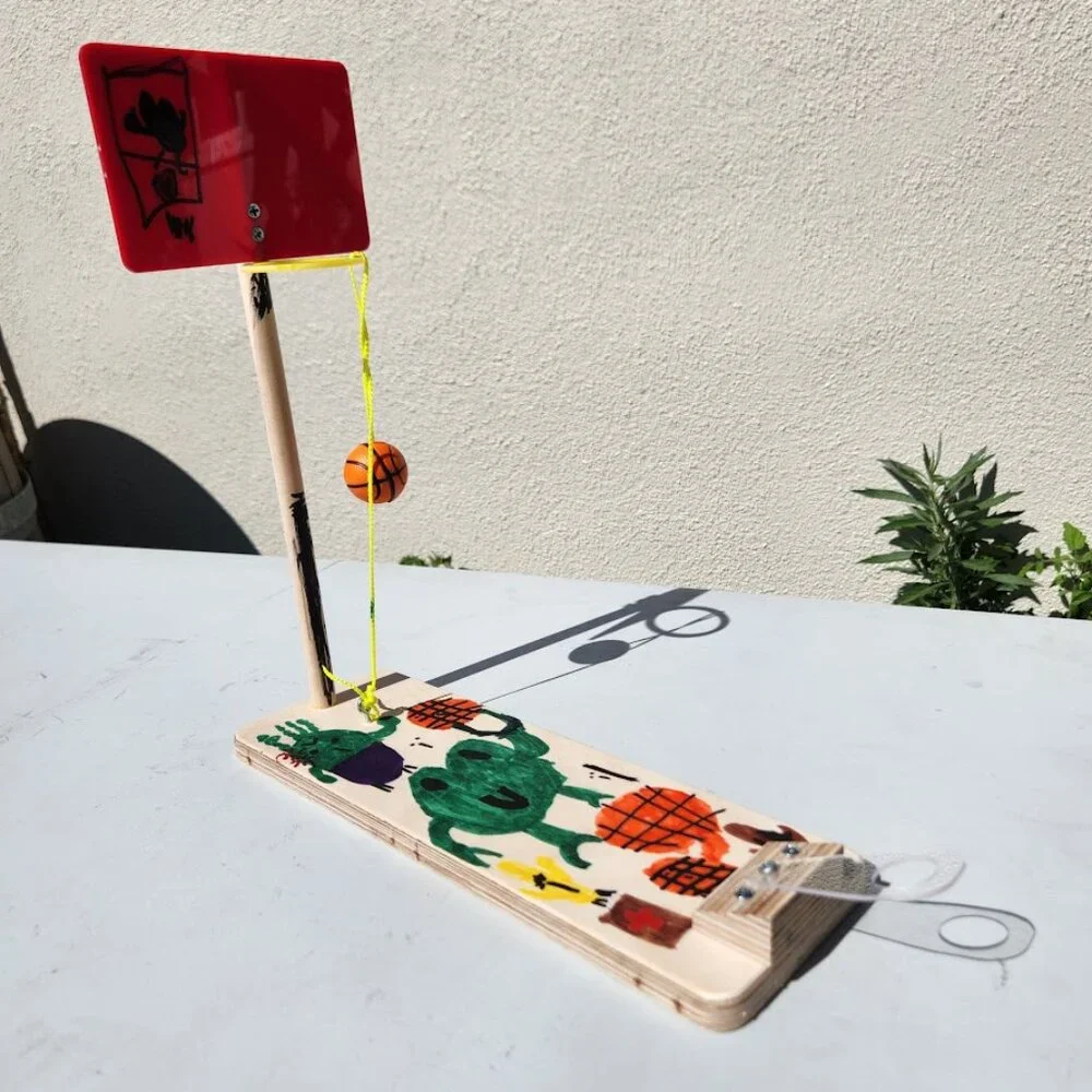 Handmade Wooden Tabletop Basketball Game Party Game Boardgame with Hand Drawn Ar